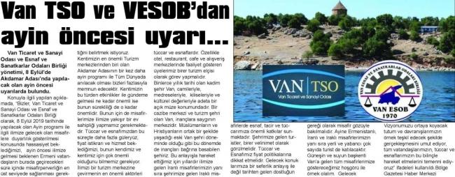 VAN TSO'DAN AYİN ÖNCESİ UYARI