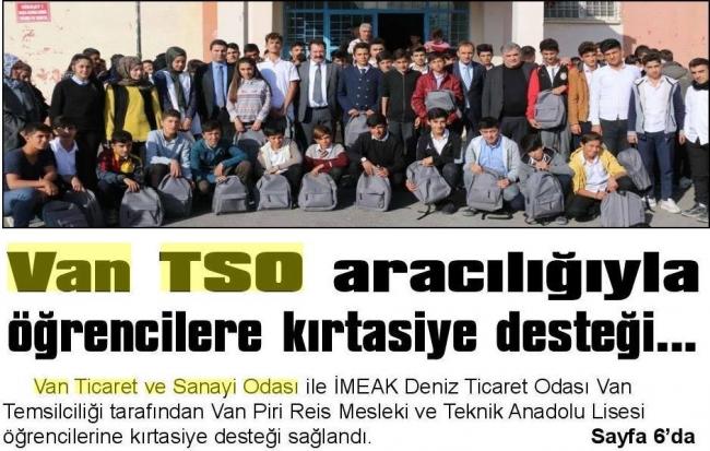 VAN TSO ARACILIĞIYLA ÖĞRENCİLERE KIRTASİYE DESTEĞİ