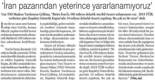 İRAN PAZARINDA YETERİNCE YARARLANAMIYORUZ