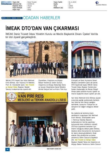 İMEAK DTO'DAN VAN ÇIKARMASI