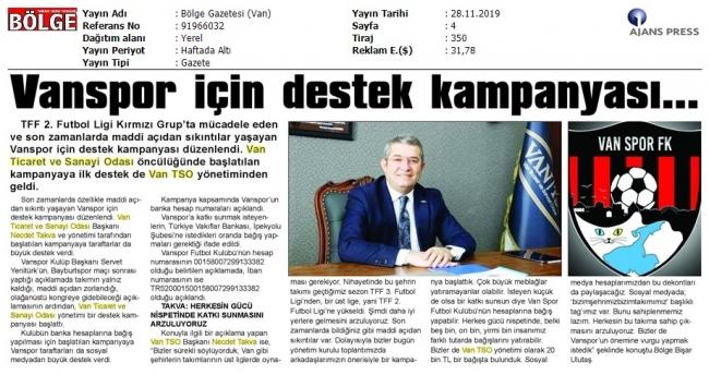 VANSPOR İÇİN DESTEK KAMPANYASI