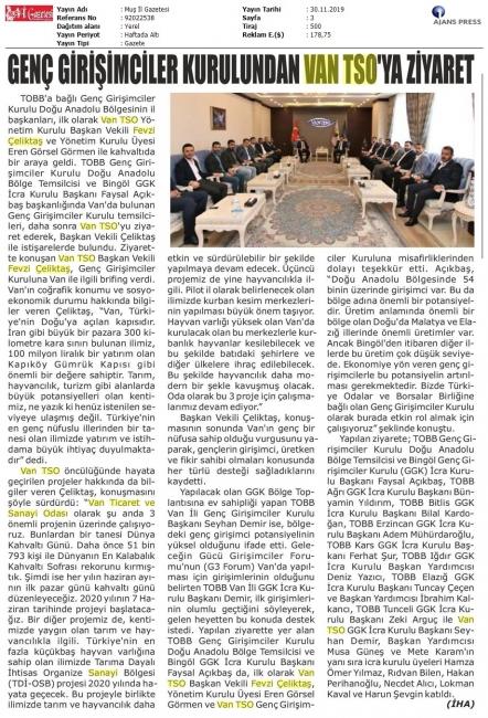 GENÇ GİRİŞİMCİLER KURULUNDAN VAN TSO'YA ZİYARET