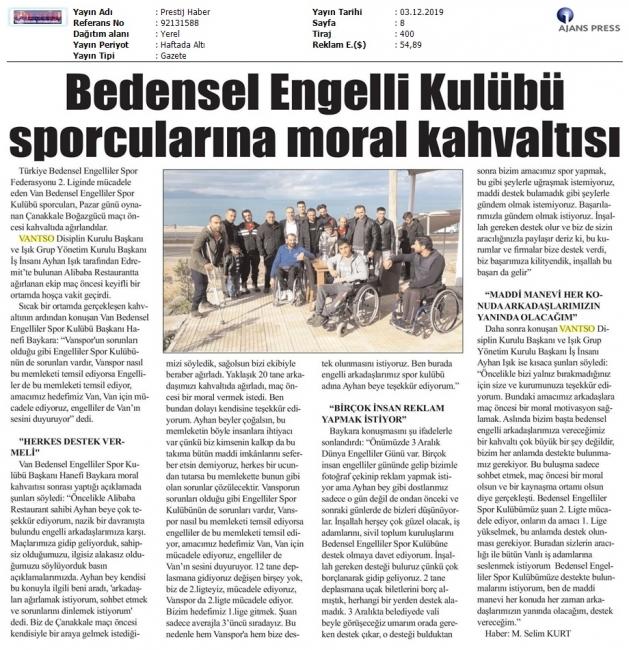 BEDENSEL ENGELLİ KULÜBÜ SPORCULARINA MORAL KAHVALTISI