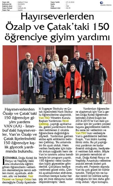 HAYIRSEVERLERDEN ÖZALP VE ÇATAK'TAKİ 150 ÖĞRENCİYE GİYİM YARDIMI