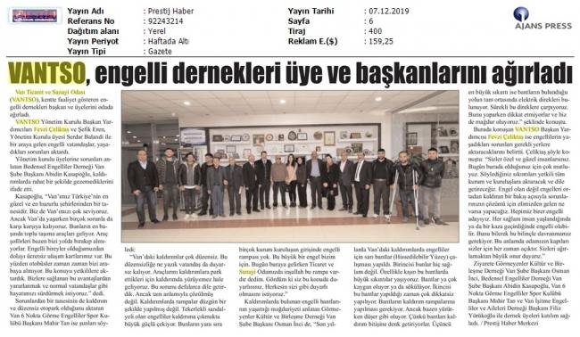 VANTSO, ENGELLİ DERNEKLERİ ÜYE VE BAŞKANLARINI AĞIRLADI