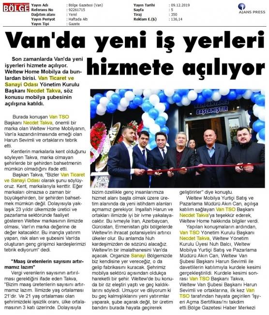 VAN'DA YENİ İŞ YERLERİ HİZMETE AÇILDI