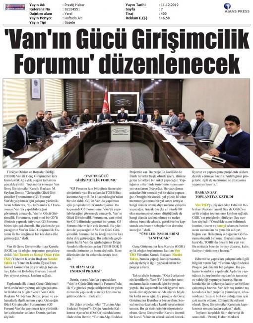 'VAN'IN GÜCÜ GİRİŞİMCİLİK FORUMU' DÜZENLENECEK