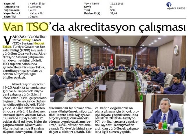 VAN TSO'DA AKREDİTASYON ÇALIŞMASI