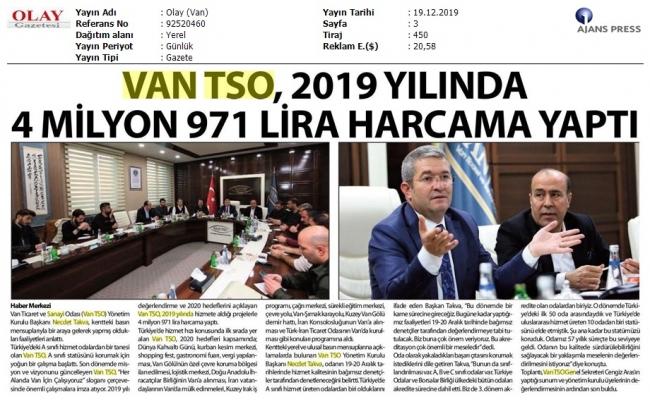 VAN TSO, 2019 YILINDA 4 MİLYON 971 LİRA HARCAMA YAPTI