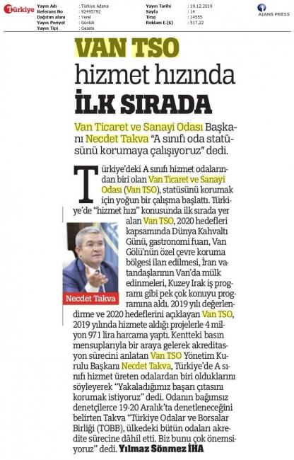 VAN TSO HİZMET HIZINDA İLK SIRADA