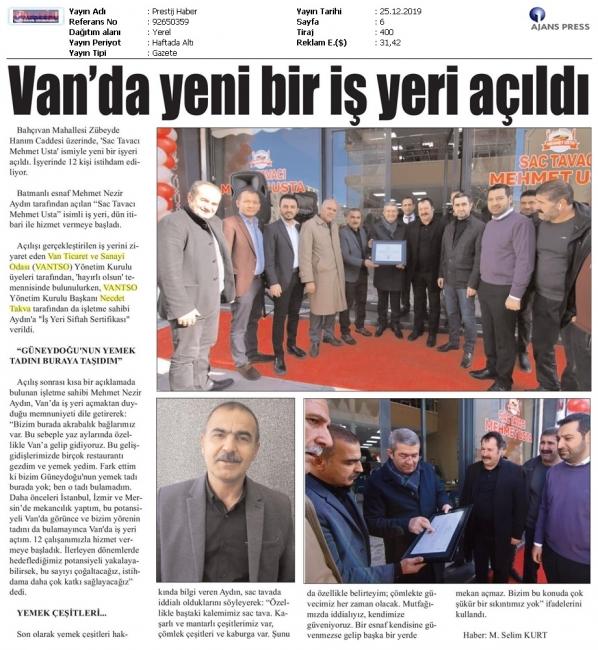 VAN' DA YENİ BİR İŞ YERİ AÇILDI