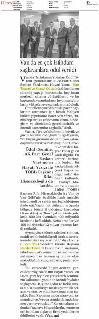 VAN'DA EN ÇOK İSTİHDAM SAĞLAYANLARA ÖDÜL VERİLDİ