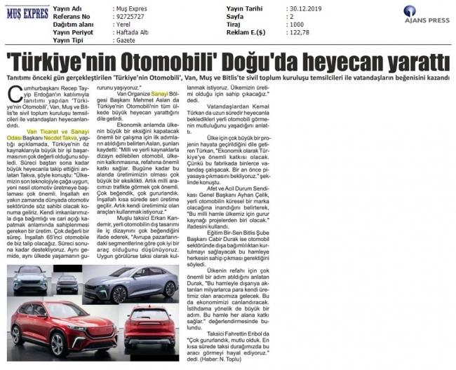 TÜRKİYE'NİN OTOMOBİLİ' DOĞU' DA HEYECAN YARATTI