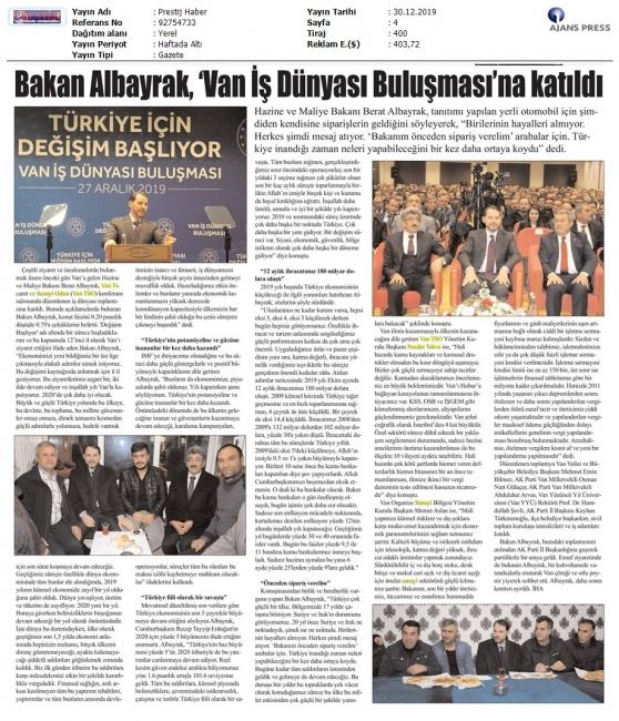 BAKAN ALBAYRAK VAN İŞ DÜNYASI BULUŞMASI'NA KATILDI