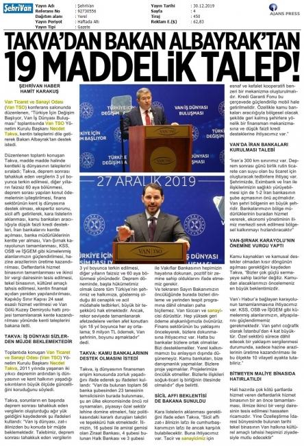 TAKVA'DAN BAKAN ALBAYRAK'A 19 MADDELİK TALEP