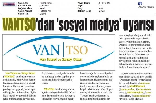 VANTSO'DAN SOSYAL MEDYA UYARISI