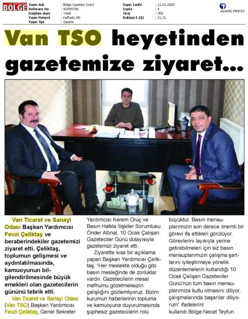 VAN TSO HEYETİNDEN GAZETEMİZE ZİYARET