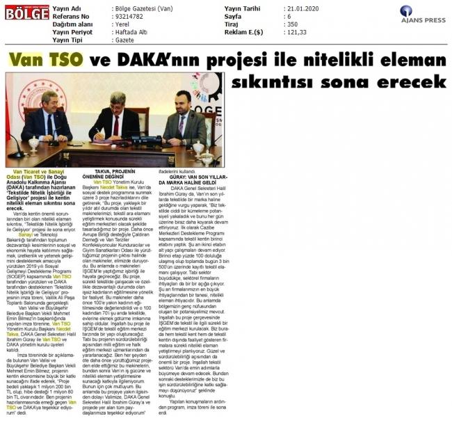 VAN TSO VE DAKA'NIN PROJESİ İLE NİTELİKLİ ELEMAN SIKINTISI SONA ERECEK
