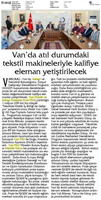 VAN'DA ATIL DURUMDAKİ TEKSTİL MAKİNELERİYLE KALİFİYE ELEMAN YETİŞTİRİLECEK