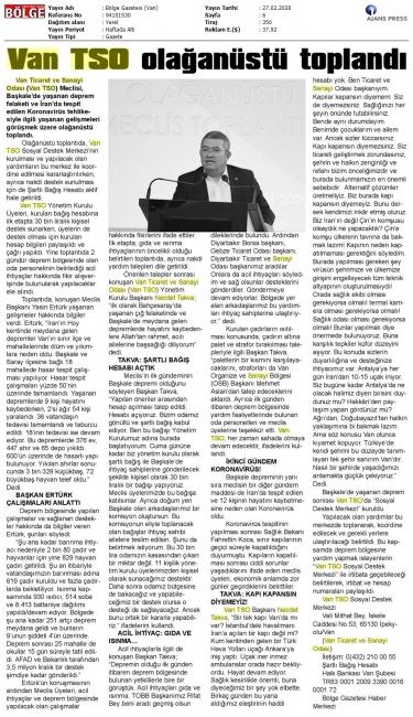 VAN TSO OLAĞANÜSTÜ TOPLANDI