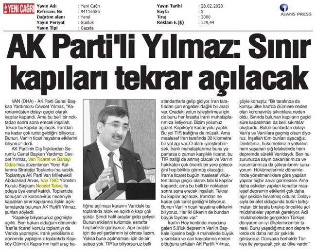 CEVDET YILMAZ: SINIR KAPILARI TEKRAR AÇILACAK