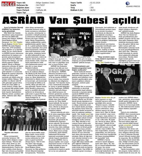 ASRİAD VAN ŞUBESİ AÇILDI