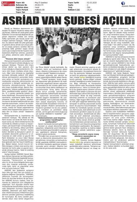 ASRİAD VAN ŞUBESİ AÇILDI
