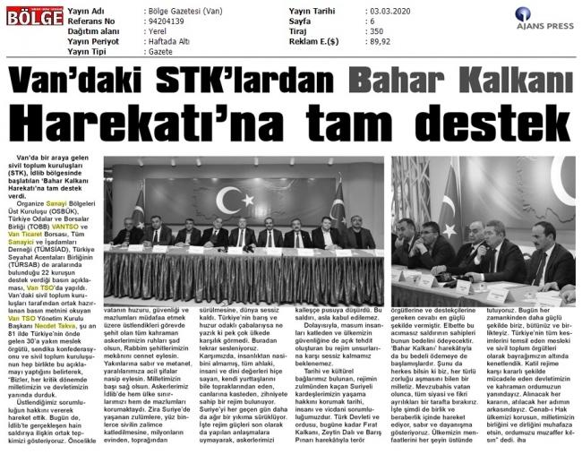 BAHAR KALKANI HAREKATINA TAM DESTEK