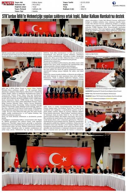 MEHMETÇİĞE YAPILAN SALDIRIYA ORTAK TEPKİ, BAHAR KALKANI HAREKATRNA