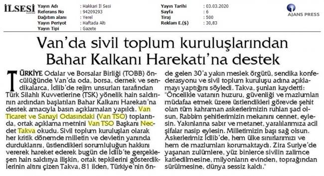 VAN'DA SİVİL TOPLUM KURULUŞLARINDAN 'BAHAR KALKANI HAREKATI'NA DESTEK