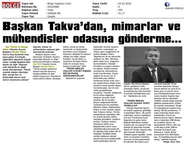 BAŞKAN TAKVA'DAN MİMARLAR VE MÜHENDİSLER ODASINA GÖNDERME