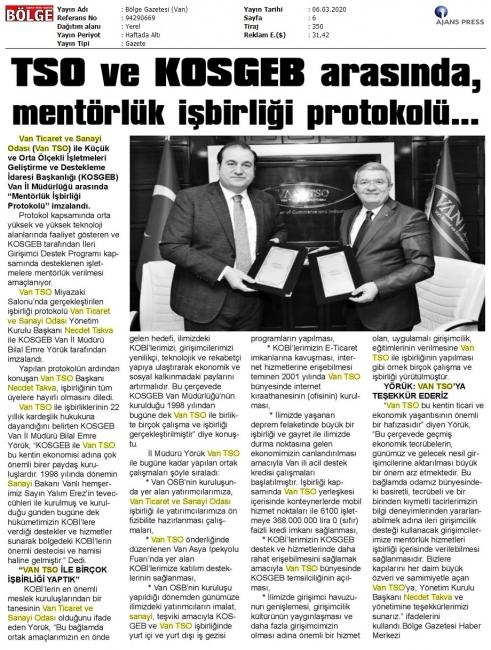 VAN TSO İLE KOSGEB ARASINDA MENTÖRLÜK İŞBİRLİĞİ PROTOKOLÜ