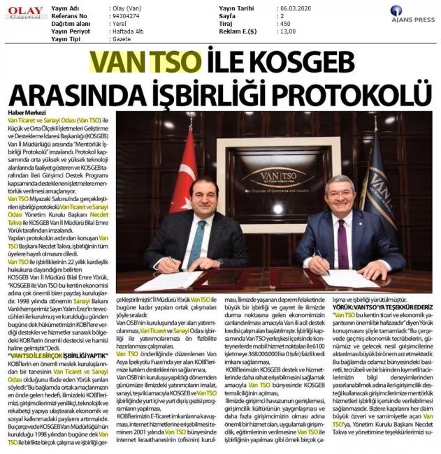 VAN TSO İLE KOSGEB ARASINDA İŞBİRLİĞİ PROTOKOLÜ