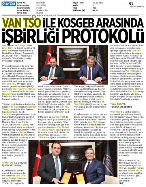 VAN TSO İLE KOSGEB ARASINDA İŞBİRLİĞİ PROTOKOLÜ