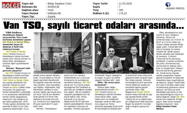 VAN TSO SAYILI TİCARET ODALARI ARASINDA