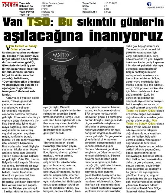 VAN TSO: BU SIKINTILI GÜNLERİN AŞILACAĞINA İNANIYORUZ