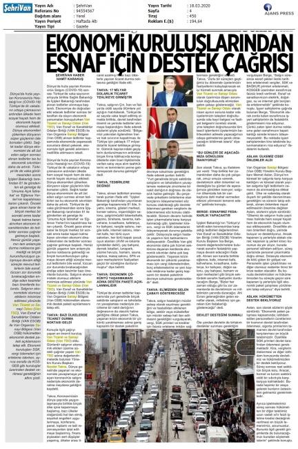 VAN ESNAFI İÇİN EKONOMİK DESTEK PAKET ÇAĞRISI