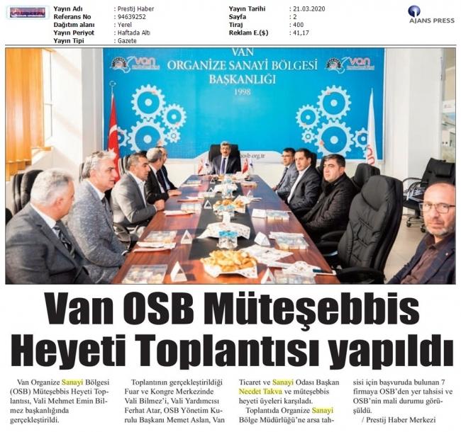 VAN OSB MÜTEŞEBBİS HEYETİ TOPLANTISI YAPILDI