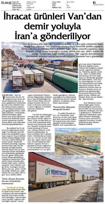 İHRACAT ÜRÜNLERİ VAN' DAN DEMİR YOLUYLA İRAN'A GÖNDERİLİYOR