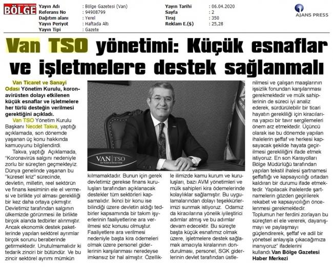 VAN TSO YÖNETİMİ: KÜÇÜK ESNAFLAR VE İŞLETMELERE DESTEK SAĞLANMALI