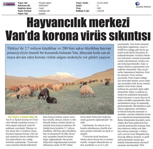 HAYVANCILIK MERKEZİ VAN'DA, KORONAVİRÜS SIKINTISI