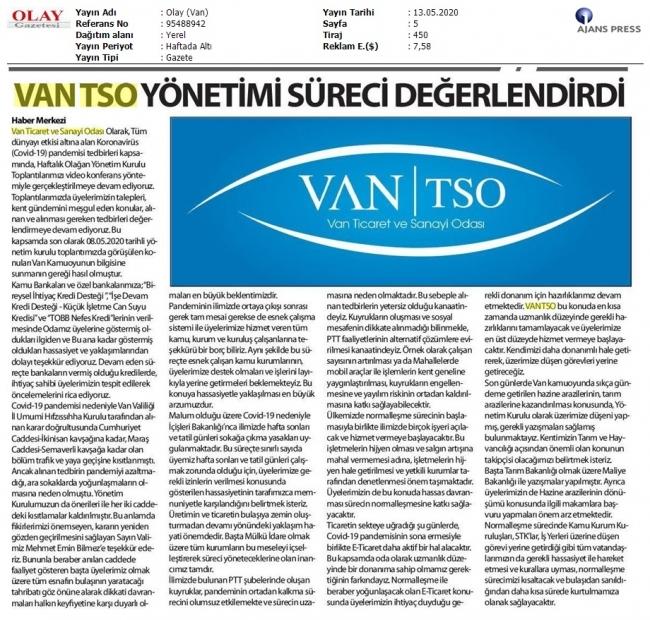 VAN TSO YÖNETİMİ SÜRECİ DEĞERLENDİRDİ