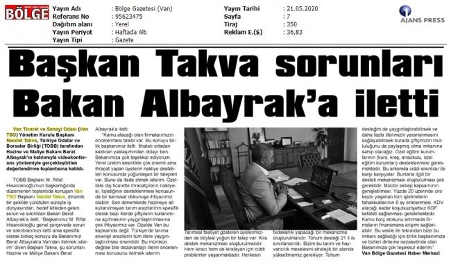BAŞKAN TAKVA SORUNLARI BAKAN ALBAYRK'A İLETTİ