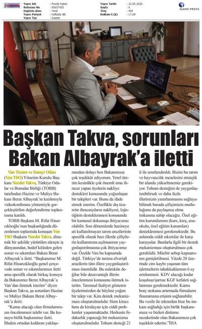 BAŞKAN TAKVA SORUNLARI BAKAN ALBAYRAK'A İLETTİ