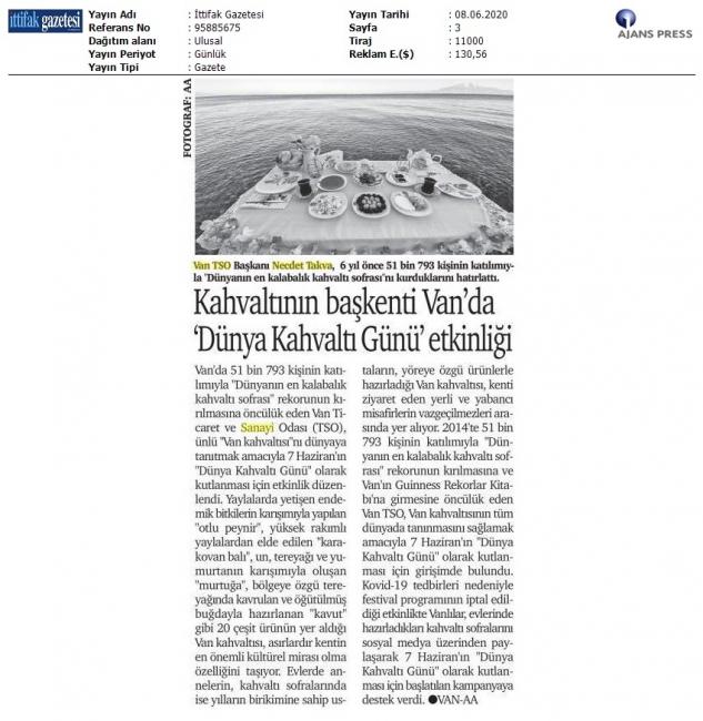 KAHVALTININ BAŞKENTİ VAN'DA DÜNYA KAHVALTI GÜNÜ' ETKİNLİĞİ