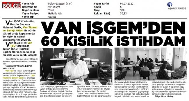 VAN İSGEM'DE 60 KİSİLİK İSTİHDAM