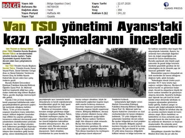 VAN TSO YÖNETİMİ AYANIS'TAKİ KAZI ÇALIŞMALARINI İNCELEDİ