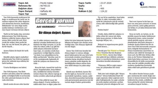 BİR DÜNYA DEĞERİ: AYANIS