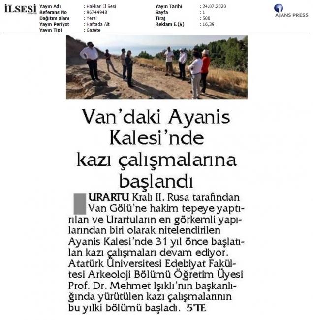 VAN'DAKİ AYANİS KALESİ'NDE KAZI ÇALIŞMALANNA BAŞLANDI