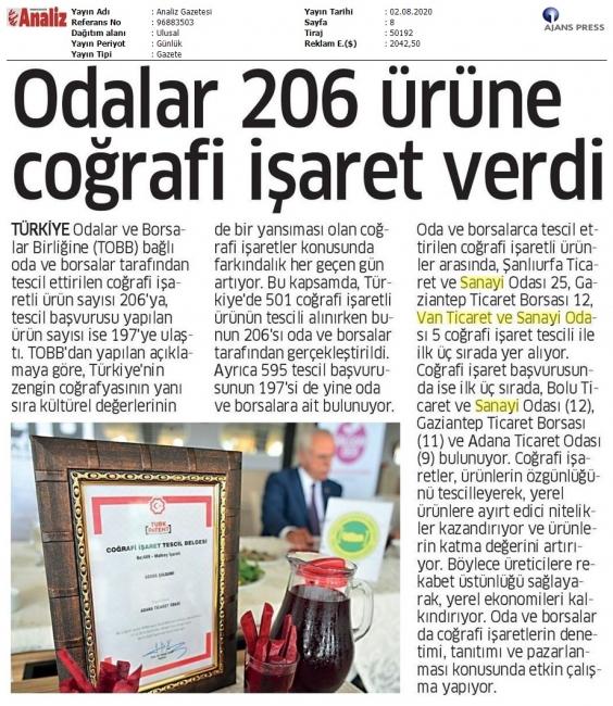 ODALAR 206 ÜRÜNE COĞRAFİ İŞARET VERDİ